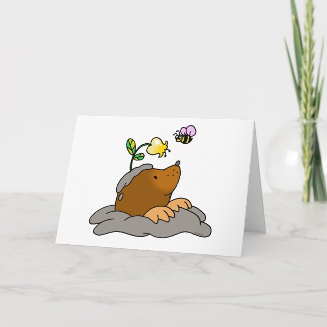 Söt mole-tecknad med ett blombi kort (Framsida)