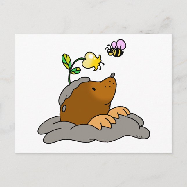 Söt mole-tecknad med ett blombi vykort (Framsida)