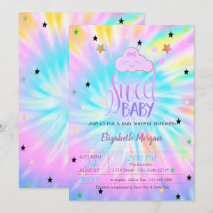Söt moln, stjärnor, söt baby tie-dye baby shower inbjudningar