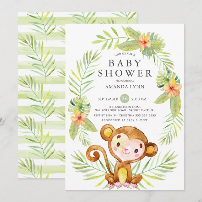 Söt Monkey Boy Shower-inbjudan Inbjudningar (Fram/baksida)