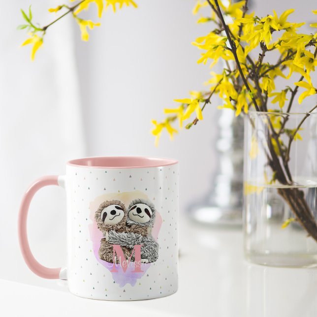 Söt Monogram Akvarell Namn Rosa Sengångare Kramar Mugg (Skapare uppladdad)