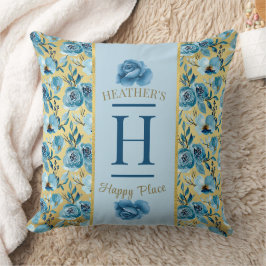 Söt Monogram Blue Land Blommigt Lycklig Ställe Kudde