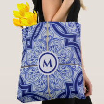 Söt Monogram Blue + White Tile Mönster