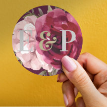 Söt Monogram Burgundy Rosa Blommigt Bröllop