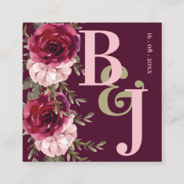 Söt Monogram Burgundy Rosa Blommigt Bröllop Tilläggskort