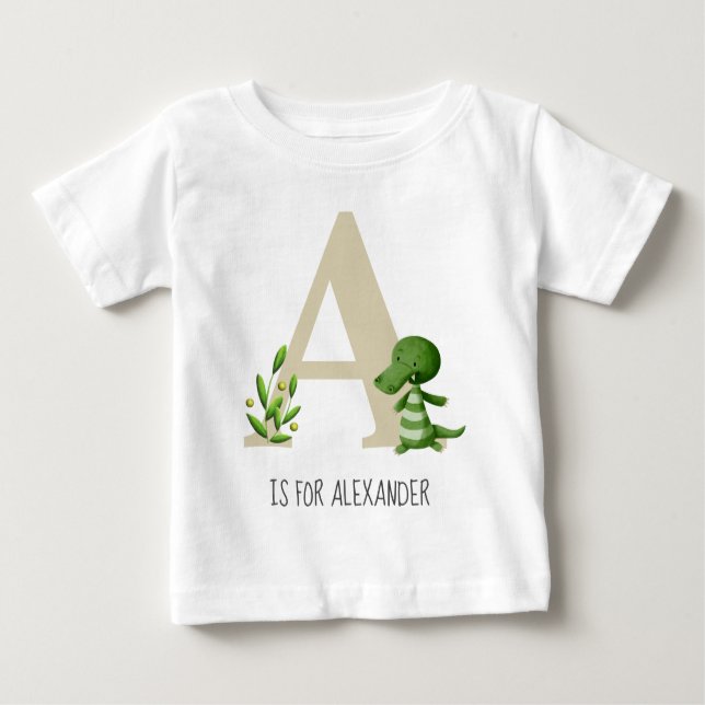 Söt monogram krokodil baby t shirt (Framsida)