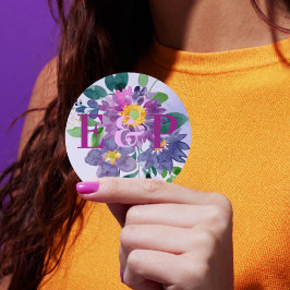 Söt Monogram Lila Blue Blommigt Bröllop Runt Klistermärke