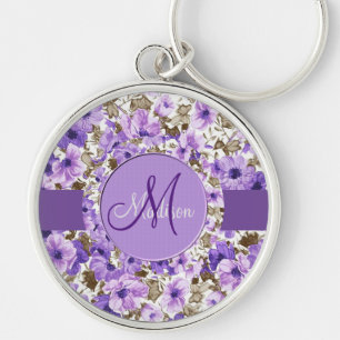Söt Monogram Lila & vit Blommigt Nyckelring 2