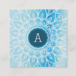 SÖT MONOGRAM modern boho mandala mönster aqua Fyrkantigt Visitkort