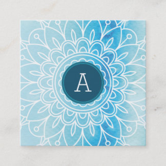 SÖT MONOGRAM modern boho mandala mönster aqua Fyrkantigt Visitkort