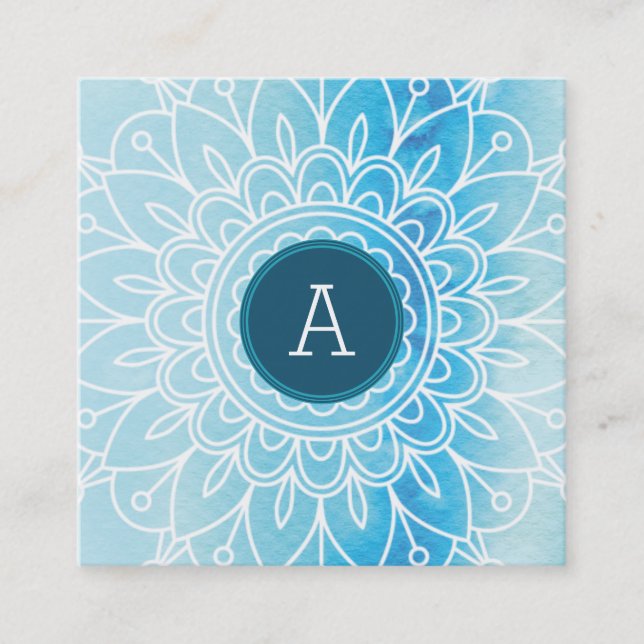 SÖT MONOGRAM modern boho mandala mönster aqua Fyrkantigt Visitkort (Framsida)