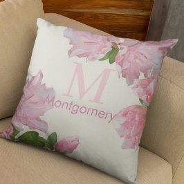 Söt Monogram Namn Rosa Blommigt Ivory Kudde