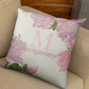 Söt Monogram Namn Rosa Blommigt Ivory Kudde