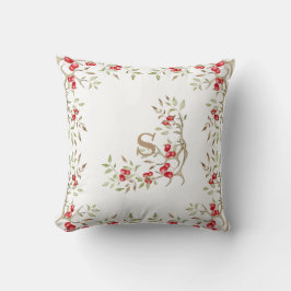 Söt Monogram Red Berries jul Hjort Antlers Kudde