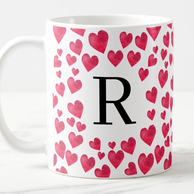 Söt monogram röd hjärta anpassad monogram kaffemugg (Skapare uppladdad)