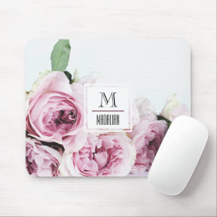 Söt monogram rosa ros inledningsvis med gräns musmatta