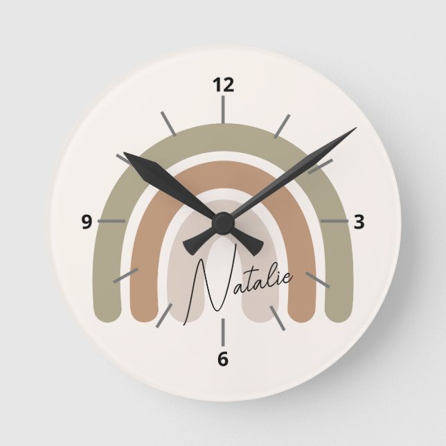 Söt monogram skript pastell regnbåge tjej rosa  rund klocka (Framsida)