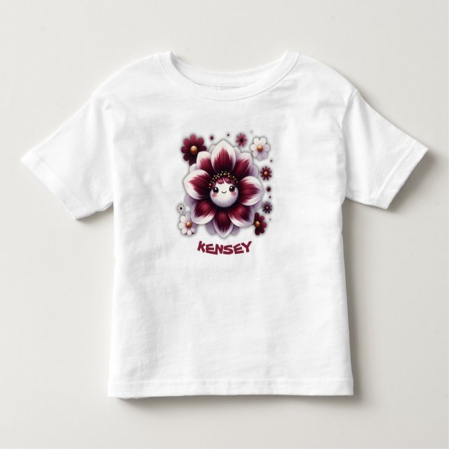 Söt monogram vinröd och vit blomma | t shirt (Framsida)