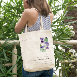 Söt Monogram Violet Blommigt Bunch Möhippa Tygkasse