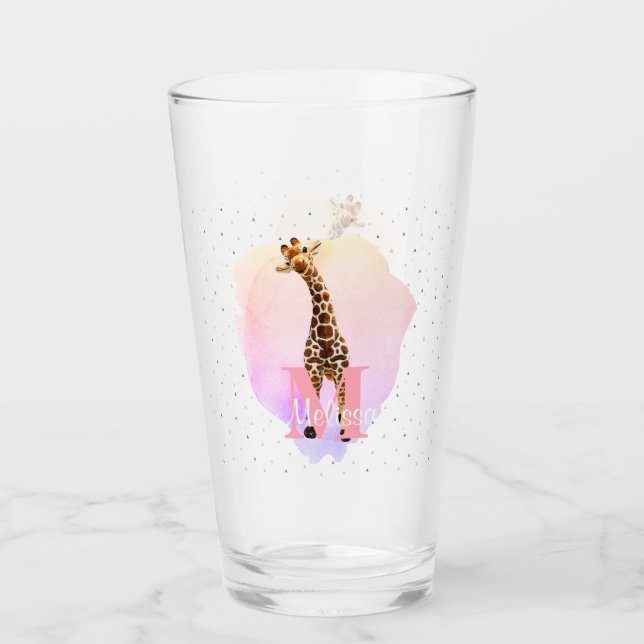 Söt Monogram Watercolor Namn Kids Giraffe Glaskopp (Framsida)