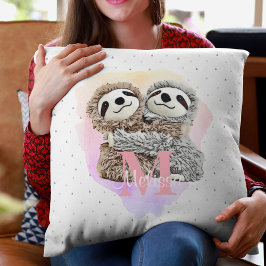 Söt Monogram Watercolor Namn Rosa Sloth Hugs Kudde