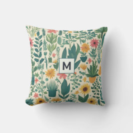 Söt Monogrammed Blommigt Garden Plants Flowers Kudde