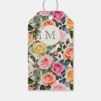 Söt Monogrammed Blommigt Garden Ro Elegant Presentetikett