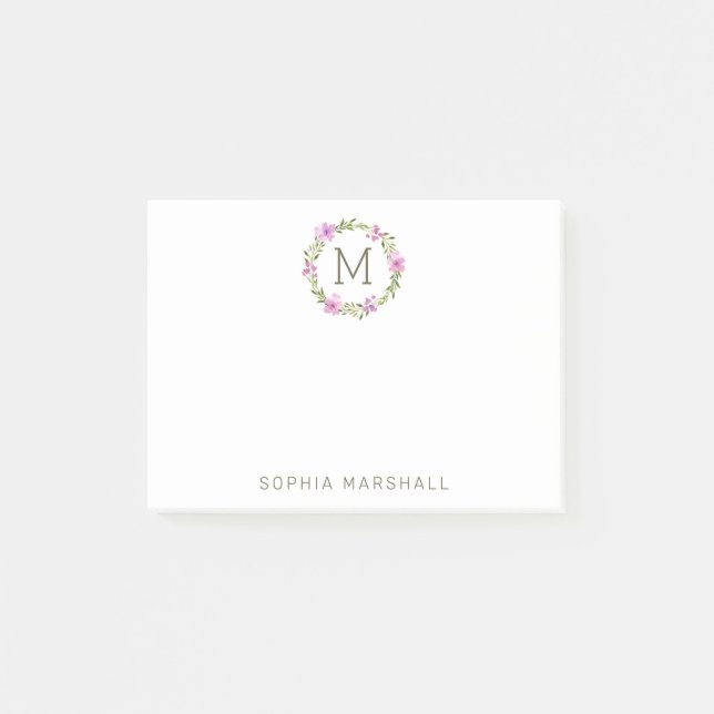 Söt Monogrammed Blommigt  Utandning Post-it Block (Framsida)