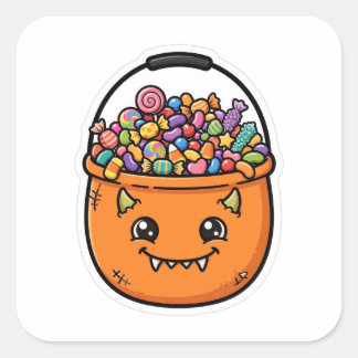 Söt monster godispåse trick or treat dekal fyrkantigt klistermärke