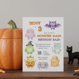 Söt Monster Mash Födelsedagsfest Barn Halloween Inbjudningar