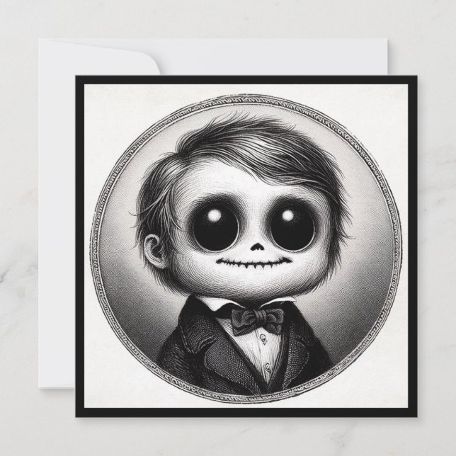Söt monster skräck antik illustration kort (Framsida)