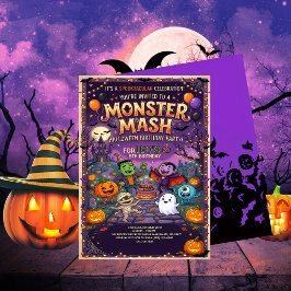 Söt monster-smash Halloween barnkalas Inbjudningar