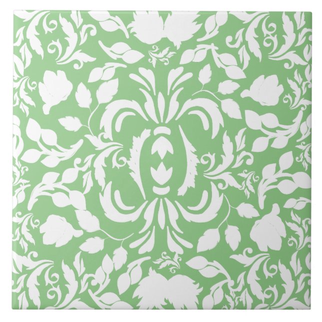 Söt mönster William Morris grönt och vit Kakelplatta (Framsidan)
