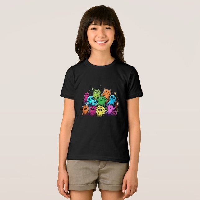 Söt monsterklubb Färgrik tecknad t-shirt (Framsida Full)