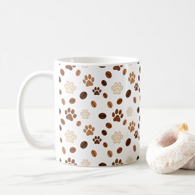Söt mönsterkopp med tassavtryck och kaffebönor kaffemugg (Med munk)