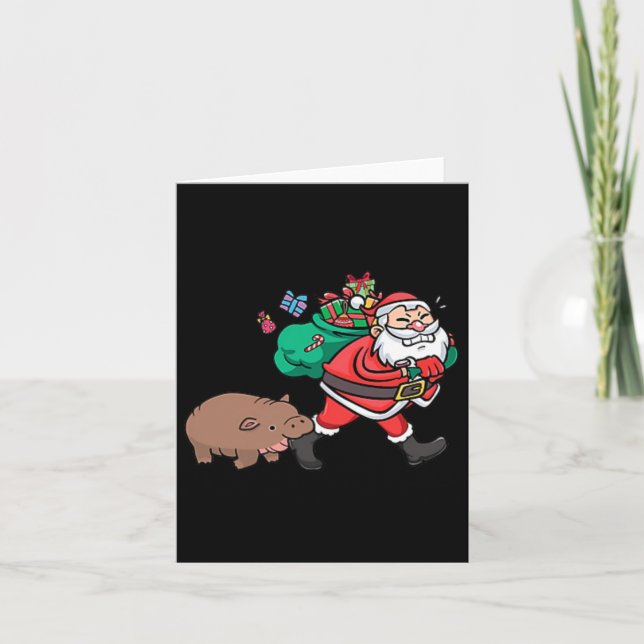 Söt Moo Deng & Santa Ba  Kort (Framsida)