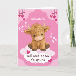 Söt Moo Highland Ko Valentine Helgkort