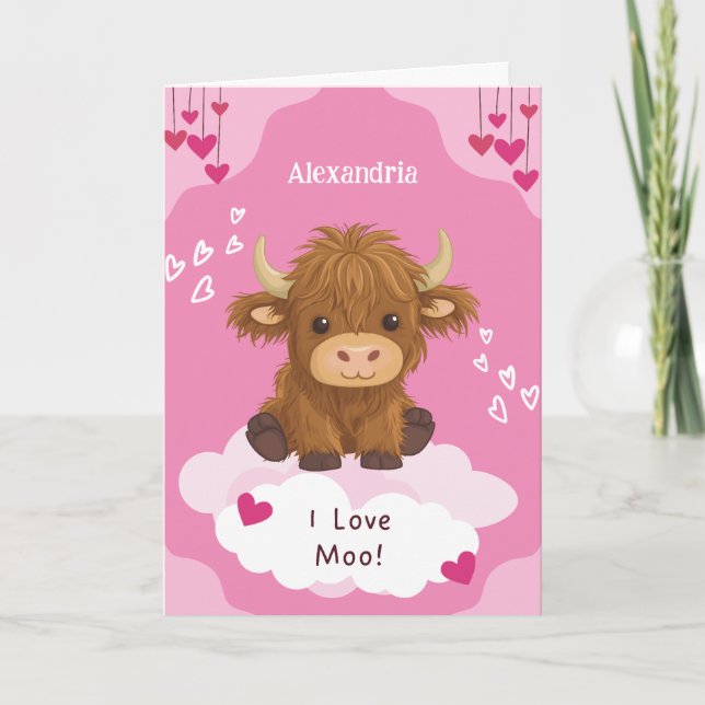 Söt Moo Highland Ko Valentine Helgkort (Framsida)