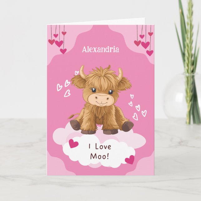 Söt Moo Highland Ko Valentine Helgkort (Framsida)