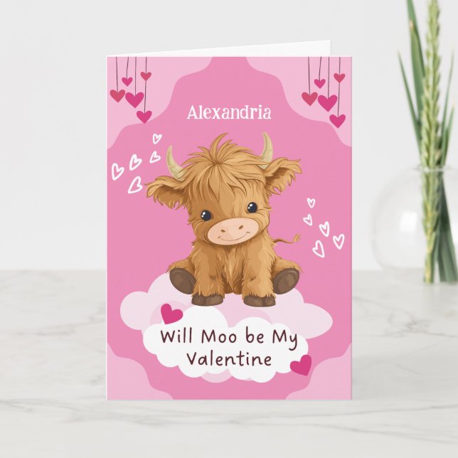 Söt Moo Highland Ko Valentines Helgkort (Framsida)