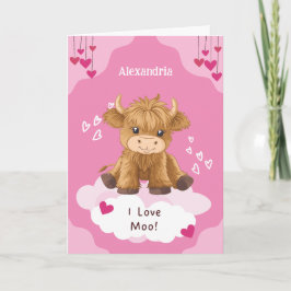 Söt Moo Highland Ko Valentinesdag Helgkort