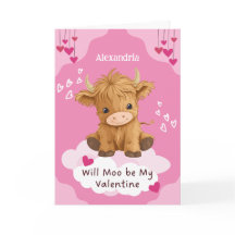 Söt Moo Highland Ko Valentinskort