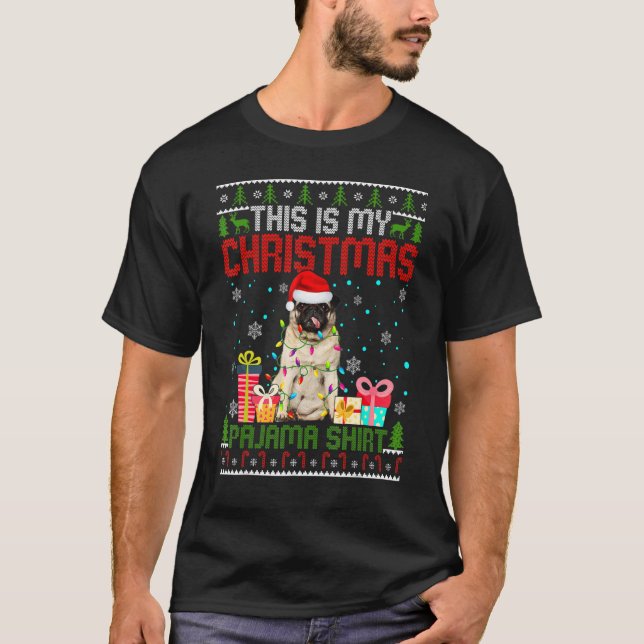 Söt Mops Det Här Är Min Jul Pyjamas T Shirt (Framsida)