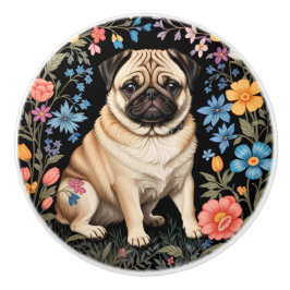 Söt Mops Elegant Färgrik Blommig Knopp