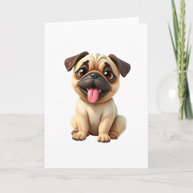 Söt Mops Hund Helgkort (Framsida)