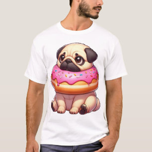 Söt mops hund med munk mellanmål efterrätt t shirt