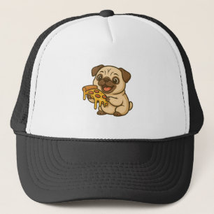 Söt mops hund seriefigur pizzälskare keps