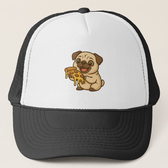 Söt mops hund seriefigur pizzälskare keps (Framsida)