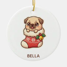 Söt Mops i en Julstrumpa Ornament