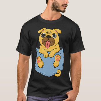 Söt Mops i fickan Tecknad Illustration Rolig Hund  T Shirt